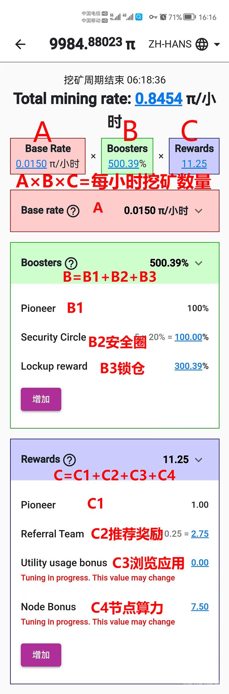 关于Pi每小时算力的公式和节点算力的说明