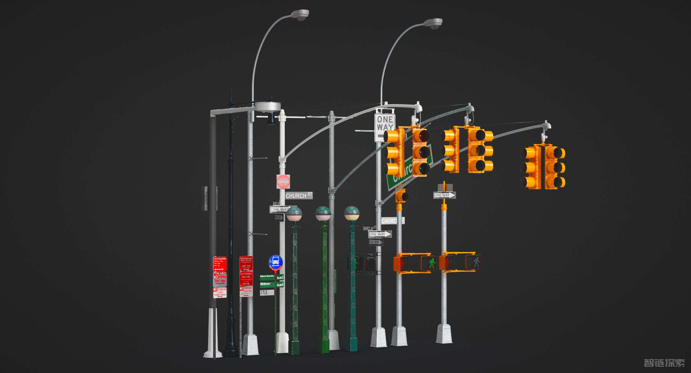 100款街道广告牌信号灯3D模型