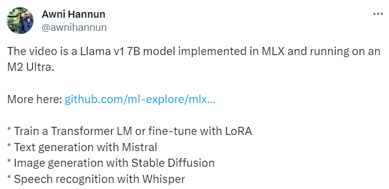 苹果为自家芯片打造开源框架MLX，实现Llama 7B并在M2 Ultra上运行